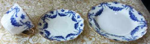 ANTIQUE FOLEY 1898 - 1920s LONDON J.GOODWIN STODDED , PORCELAIN FLO BLUE TRIO