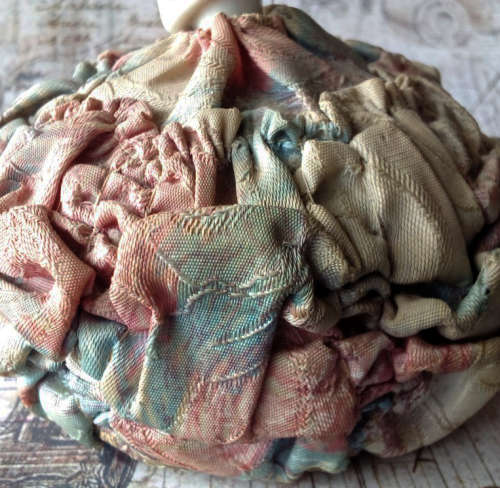 ART DECO DAINTY AND PRETTY, ANTIQUE / VINTAGE  PIN CUSHION HALF DOLL, DRESSED IN BROCADE FABRIC