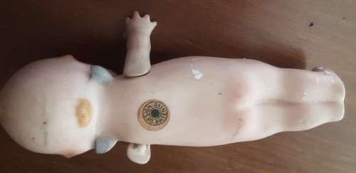 Antique Rose O`Neill Bisque / Porcelain , German Miniature 14cm Kewpie all Stamps and Stickers