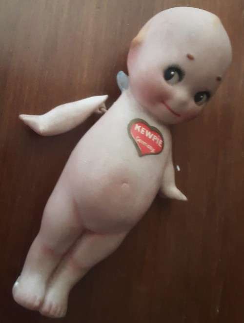 Antique Rose O`Neill Bisque / Porcelain , German Miniature 14cm Kewpie all Stamps and Stickers
