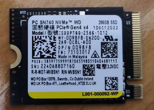 Western Digital  256GB M.2 NVME Pcie  2280/2230 SSD