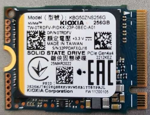 Kioxia/Toshiba 256GB M.2 NVME Pcie 2230 SSD