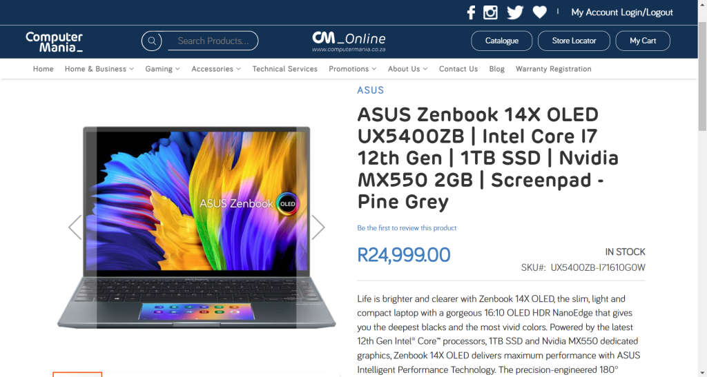 Touchscreen Asus Zenbook 14X OLED Intel® Core 12-core i7-1260P 4.7Ghz,16GB RAM,1TB SSD,Nvidia GFX