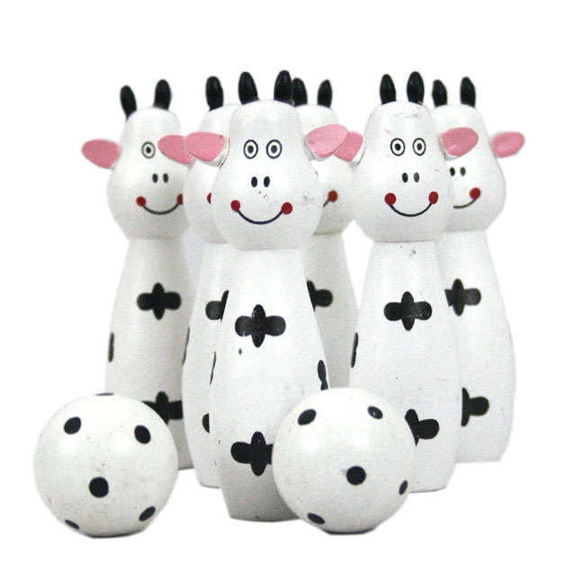 Wooden Cow bowling set