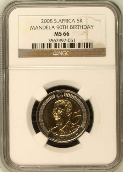 2008 Nelson Mandela R5 90th Birthday Coin Graded **MS66** by NGC