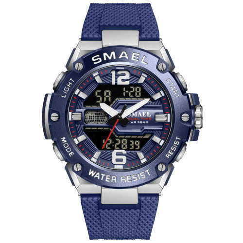 Smael 8033 Colorful Strap Men Dual Display Wristwatch Analog Luminous Sport Hand Watch