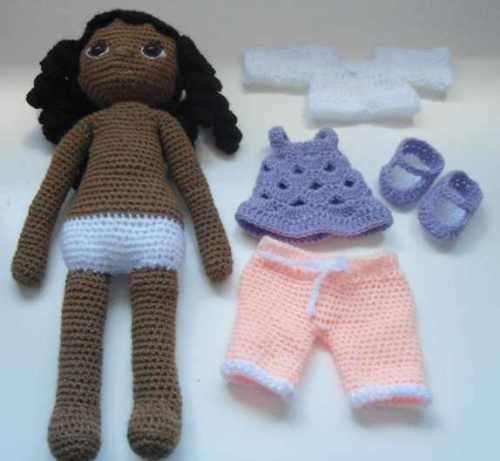 Dress up crocheted doll.