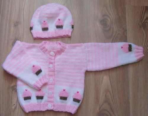 Baby-Toddler 'Cupcake' Cardigan and Hat Set.