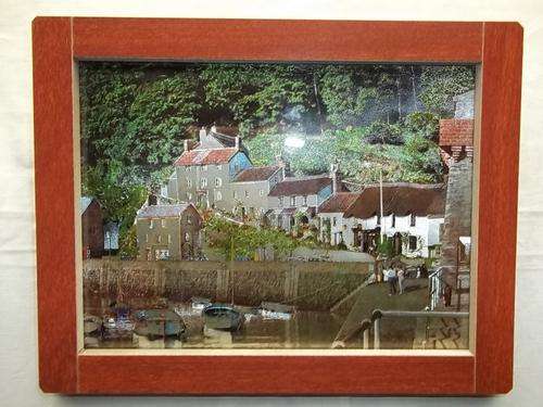 Wall hanging, lake side houses, fibre type frame