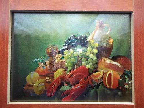 Wall hanging, picnic lunch, fibre type frame