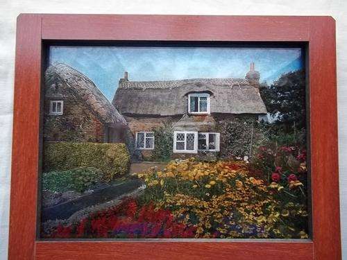 Wall hanging, House with flowers,fibre type frame