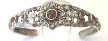Sterling Silver  Genuine Garnets  and Opals Bangle