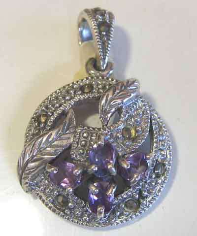 Sterling Silver, Marcasite  and Amethysts - Pendant