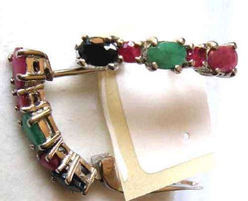 Sterling Silver,Sapphires , Rubies & Emeralds Earrings.