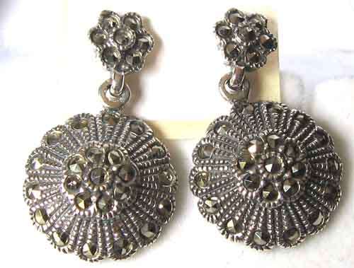 Beautiful , solid 925 -Sterling Silver & Marcasite -  Earrings .