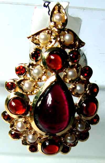 9ct. Solid Gold Seed Pearls and Genuine Garnets Pendant .