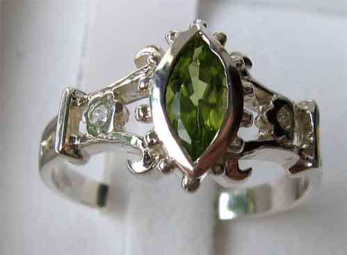Marquise Peridot and Diamonds in Sterling Ring