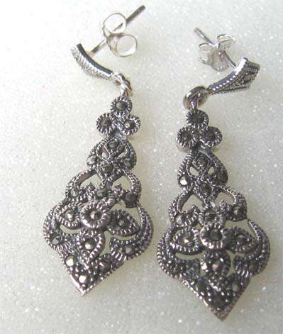 Adorable Sterling Silver , Marcasite Drop Earrings