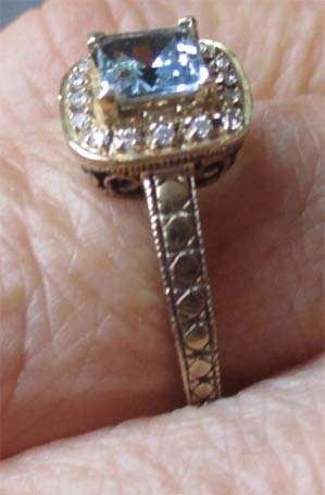 9ct Solid Gold ,  Genuine Aquamarine & Diamonds  Ring
