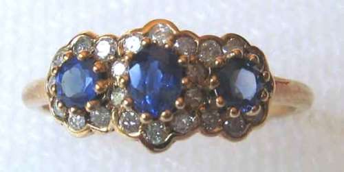 9ct. Yellow Gold , Genuine Sapphires and Diamonds Ring