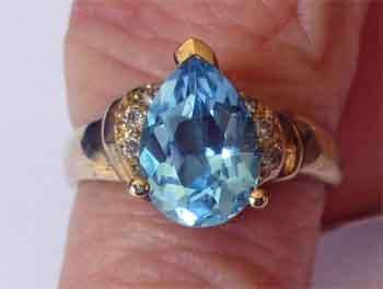 Genuine Blue Topaz and Diamonds in 9ct Gold Ring.