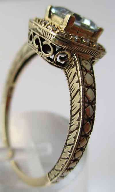 9ct Solid Gold ,  Genuine Aquamarine & Diamonds  Ring