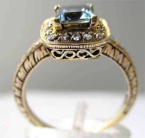 9ct Solid Gold ,  Genuine Aquamarine & Diamonds  Ring