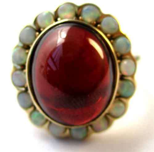 Superb, Huge 9ct. Solid Gold Natural Garnet & Australian Opals Ring
