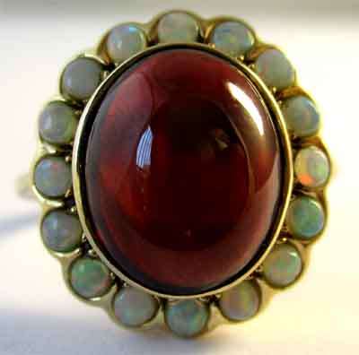Superb, Huge 9ct. Solid Gold Natural Garnet & Australian Opals Ring