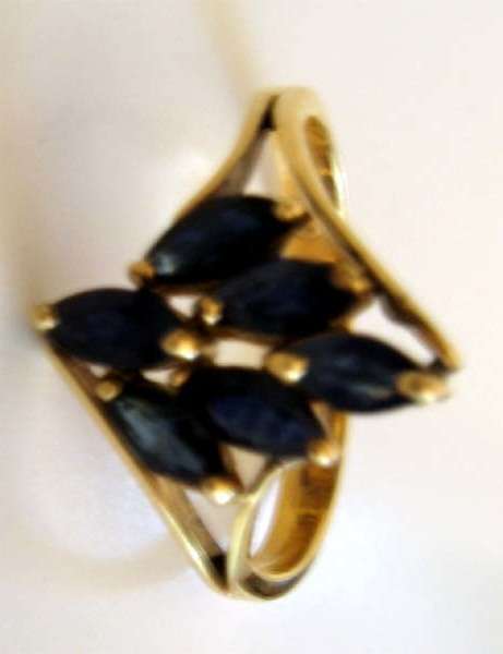 Elegant 14 ct Solid Gold & Marquise cut  Blue Sapphires Ring