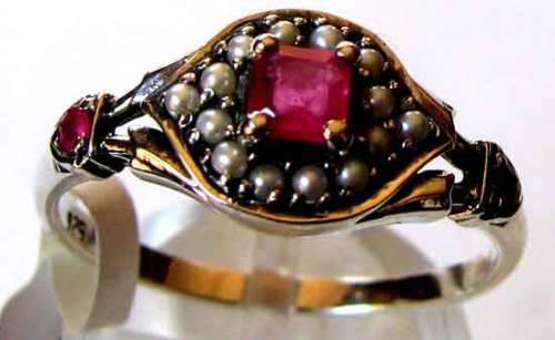 925 -Sterling Silver  Rubies and seed Pearls Ring.