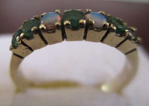 9 ct Yellow Gold Opals and Emeralds Ring