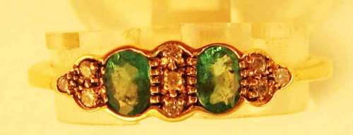 9ct Solid Yellow Gold, Genuine Emeralds and Diamonds Ring