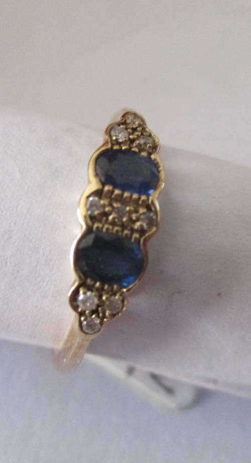 Genuine Blue Sapphires and Diamonds in 9ct Solid Yellow Gold Ring