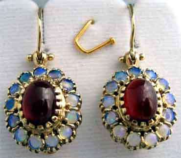 Fantastic,A pair of  9K Solid Gold , Garnets and Australian Opals Earrings