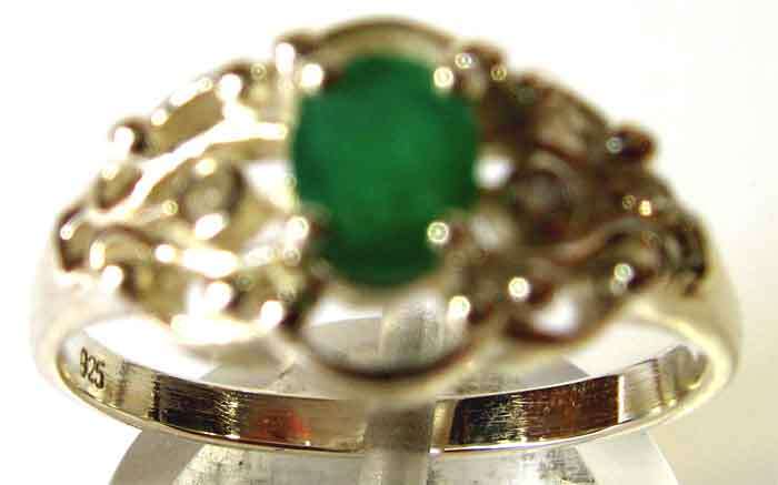 Stunning Silver  Silver and Genuine Emerald and Diamond Ring.