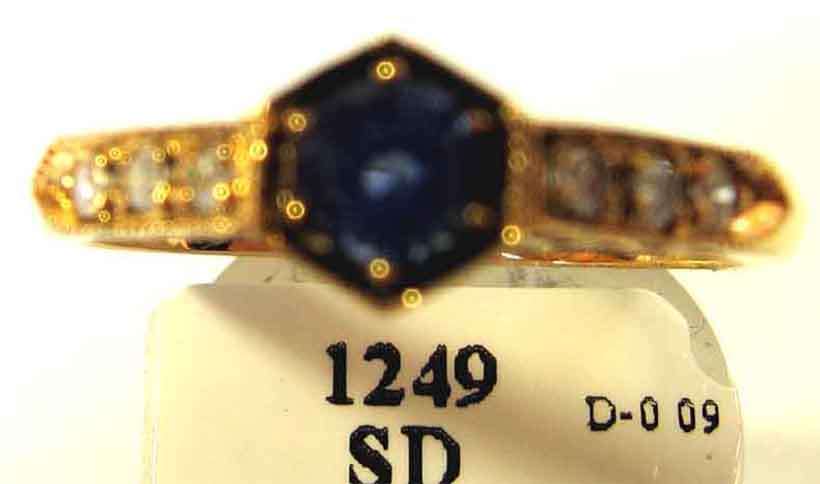 Solid 9k Gold , Blue Sapphire and Diamonds Ring
