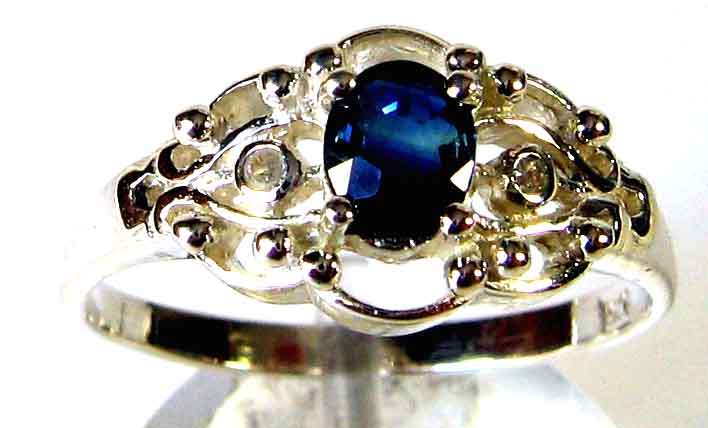 Stunning Sterling Silver and Genuine Sapphire and Diamonds Ring.
