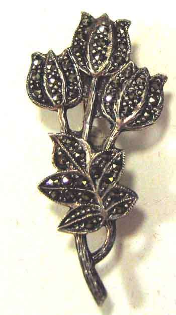 Beautiful, Sterling Silver, Marcasite  " Flowers " Brooch.