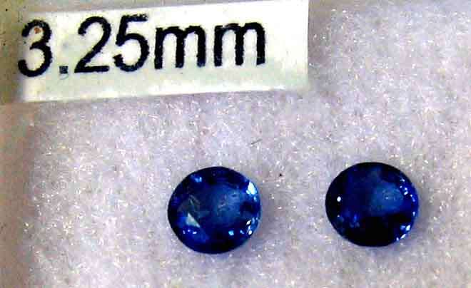 1 lot , 2 pieces of 3.20 mm Round cut Blue Sapphires, T.W. 0.31ct.