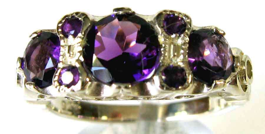Sterling Silver and Genuine Amethysts Ring