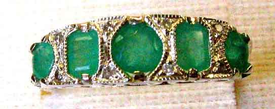 Genuins Emeralds and Diamonds in Sterling Silver Ring.