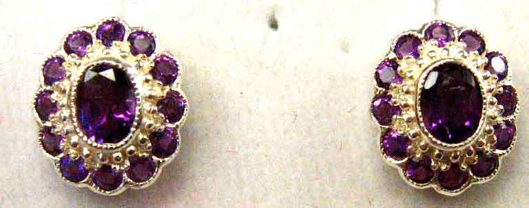 Genuine Bight Amethysts Earrings in Sterling Silver