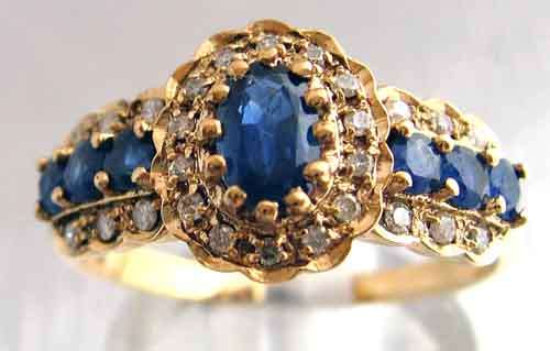 Superb, 9k Solid Gold, Blue Sapphires and Diamonds Ring.