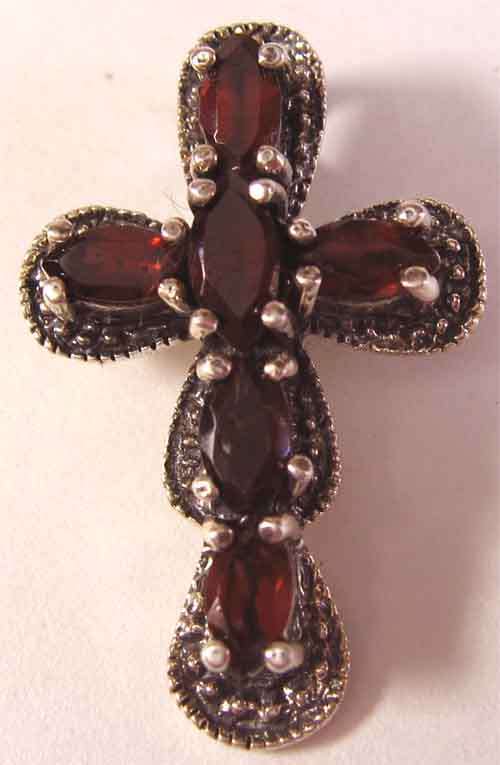 Genuine -Sterling Silver  and Garnets Cross / Pendant.