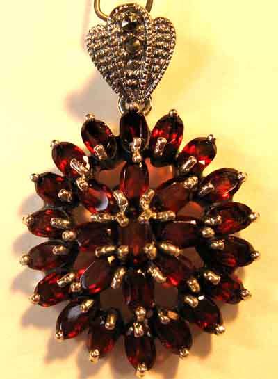 Stylish, Sterling Siver , Marcasite and Garnets Pendant.