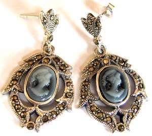 A pair of Sterling Silver , marcasite and cameo earrings.