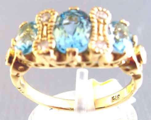 Spectacular 9k Solid Gold , Blue topaz & Diamonds  Ring.