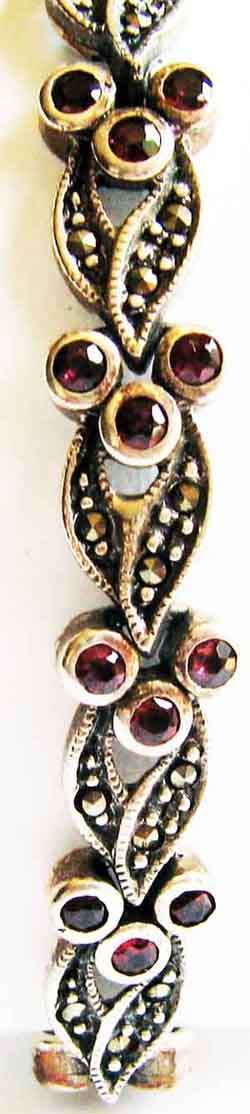 BEAUTIFUL, STERLING SILVER, MARCASITE AND GENUINE GARNETS BRACELET