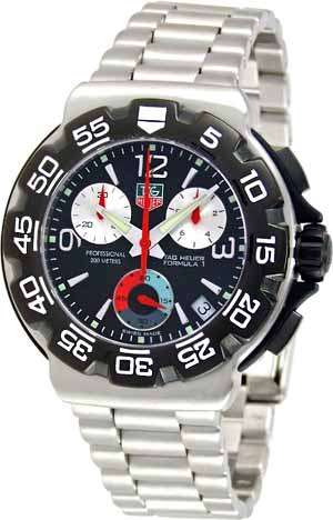 TAG HEUER Formula 1 Gents Watch Stainless Steel Strap, Chronograph, Black Face CAC1110-0